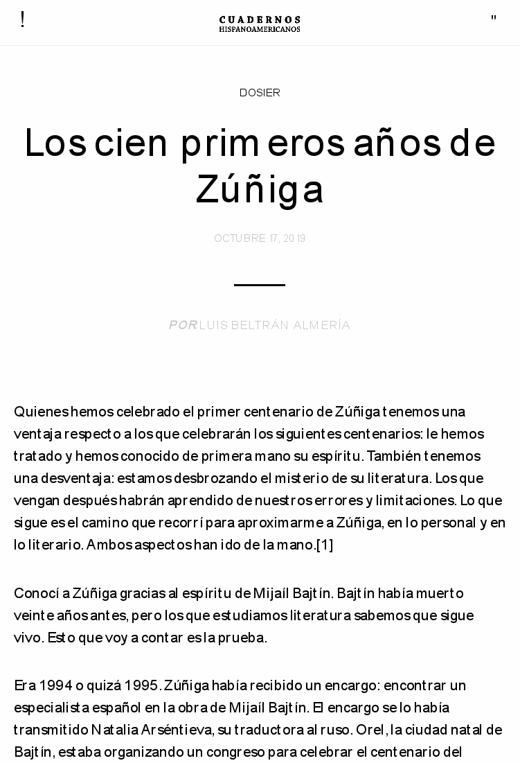 Los cien primeros años de Zúñiga