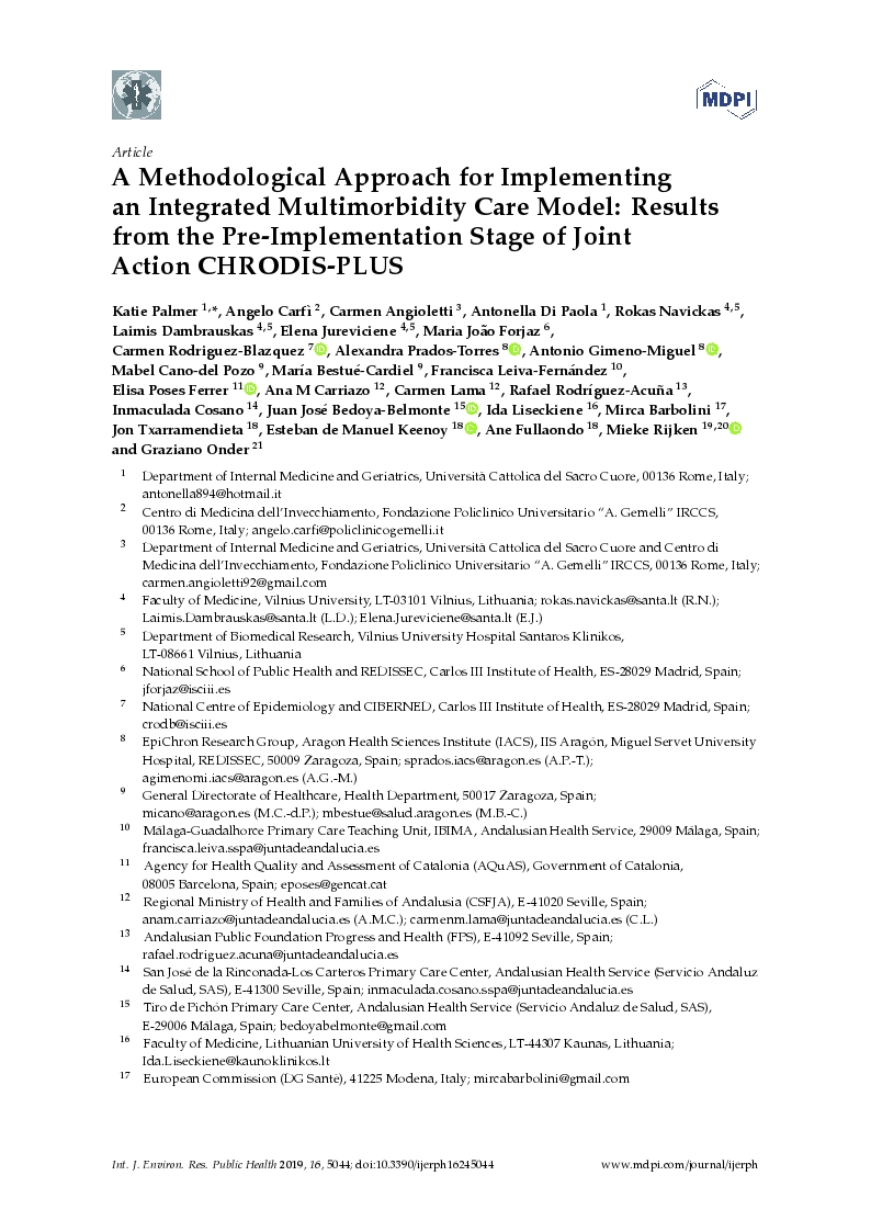 A Methodological Approach for Implementing an Integrated Multimorbidity Care Model: Results from the Pre-Implementation Stage of Joint Action CHRODIS-PLUS