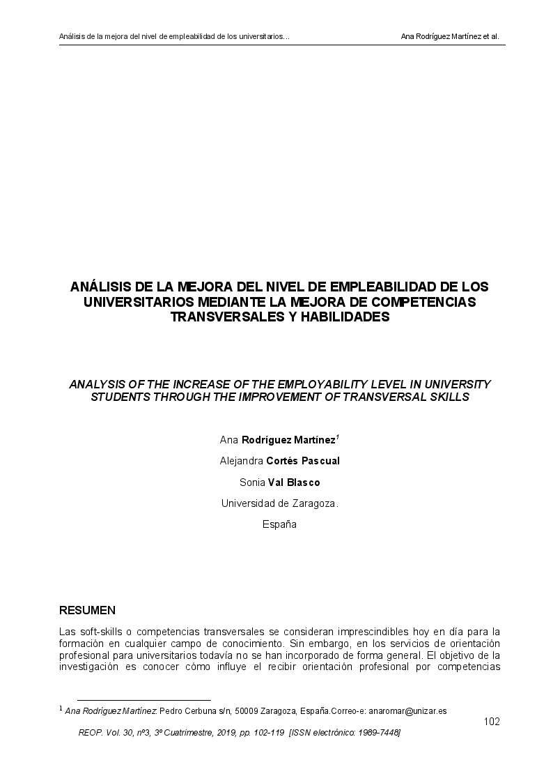 Análisis de la mejora del nivel de empleabilidad de los universitarios mediante la mejora de competencias transversales y habilidades