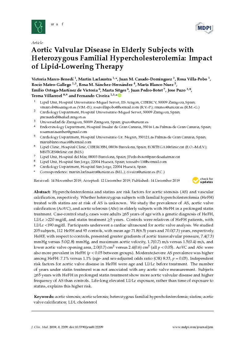 Aortic valvular disease in elderly subjects with heterozygous familial hypercholesterolemia: impact of lipid-lowering therapy