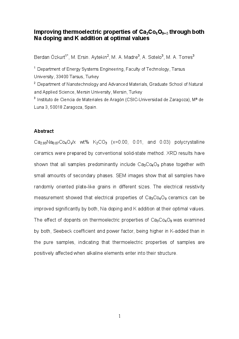 Improving thermoelectric properties of Ca 3 Co 4 O 9+d through both Na doping and K addition at optimal values