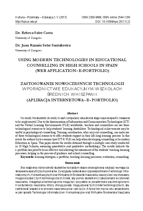 Using modern technologies in educational counselling in high schools in Spain: web application e-portfolio