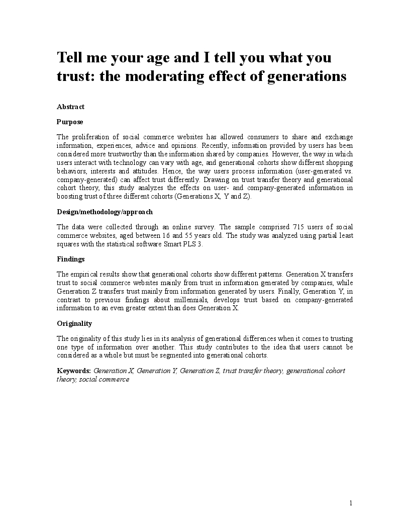 Tell me your age and I tell you what you trust: the moderating effect of generations