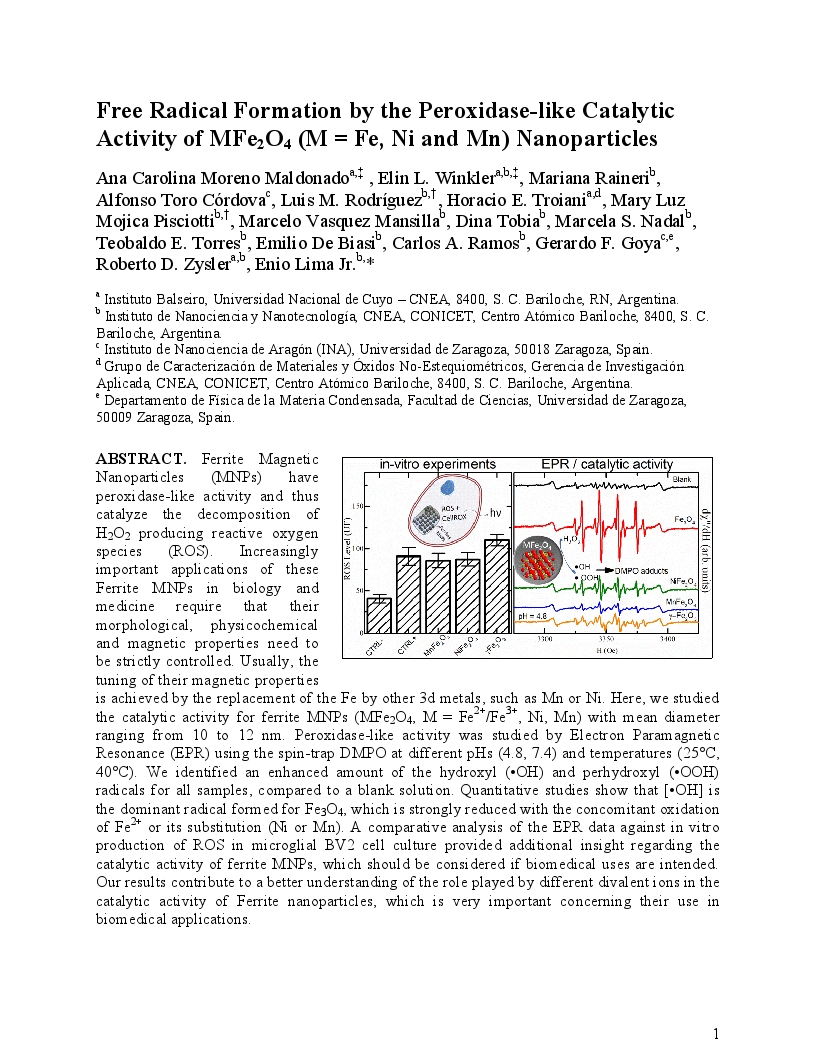 Free-Radical Formation by the Peroxidase-Like Catalytic Activity of MFe2O4 (M = Fe, Ni, and Mn) Nanoparticles