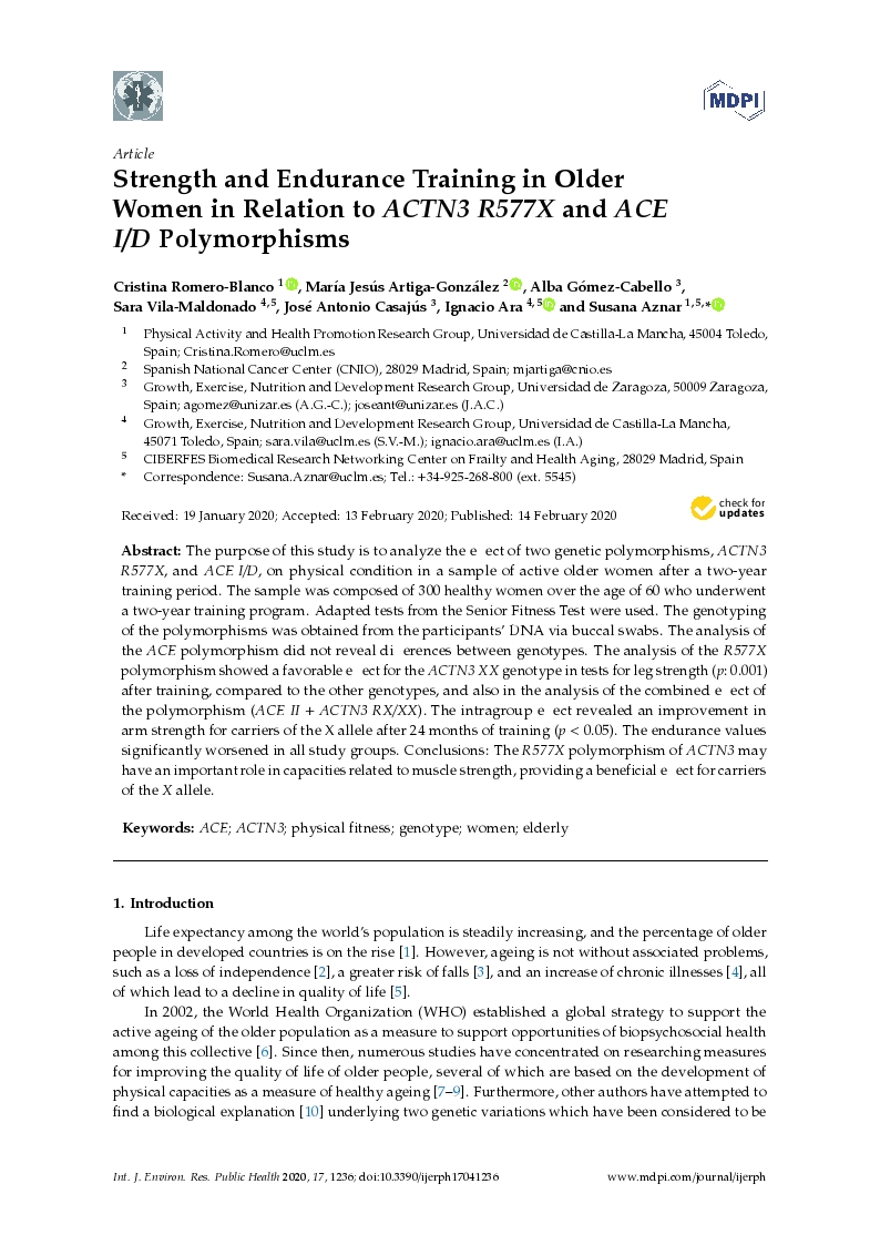 Strength and endurance training in older women in relation to ACTN3 R577X and ACE I/D Polymorphisms