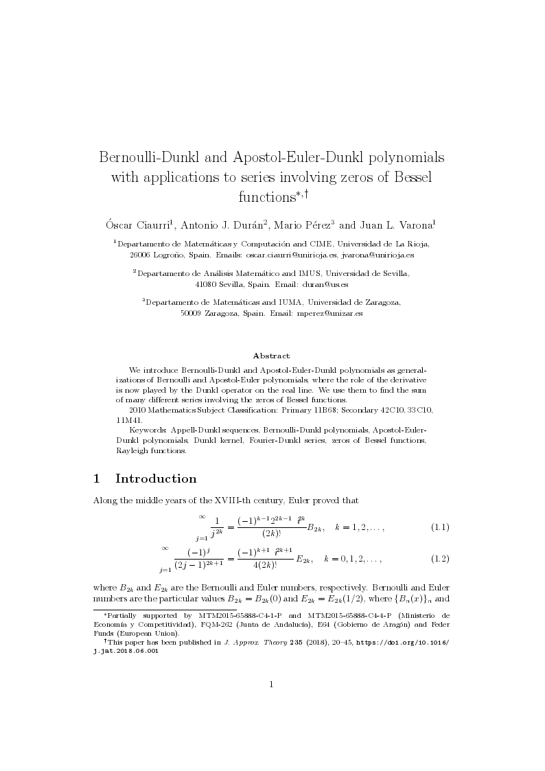 Bernoulli–Dunkl and Apostol–Euler–Dunkl polynomials with applications to series involving zeros of Bessel functions
