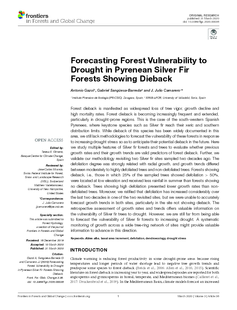 Forecasting Forest Vulnerability to Drought in Pyrenean Silver Fir Forests Showing Dieback