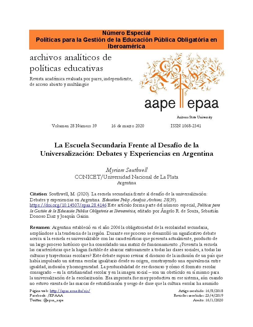 La escuela secundaria frente al desafío de la universalización: Debates y experiencias en Argentina