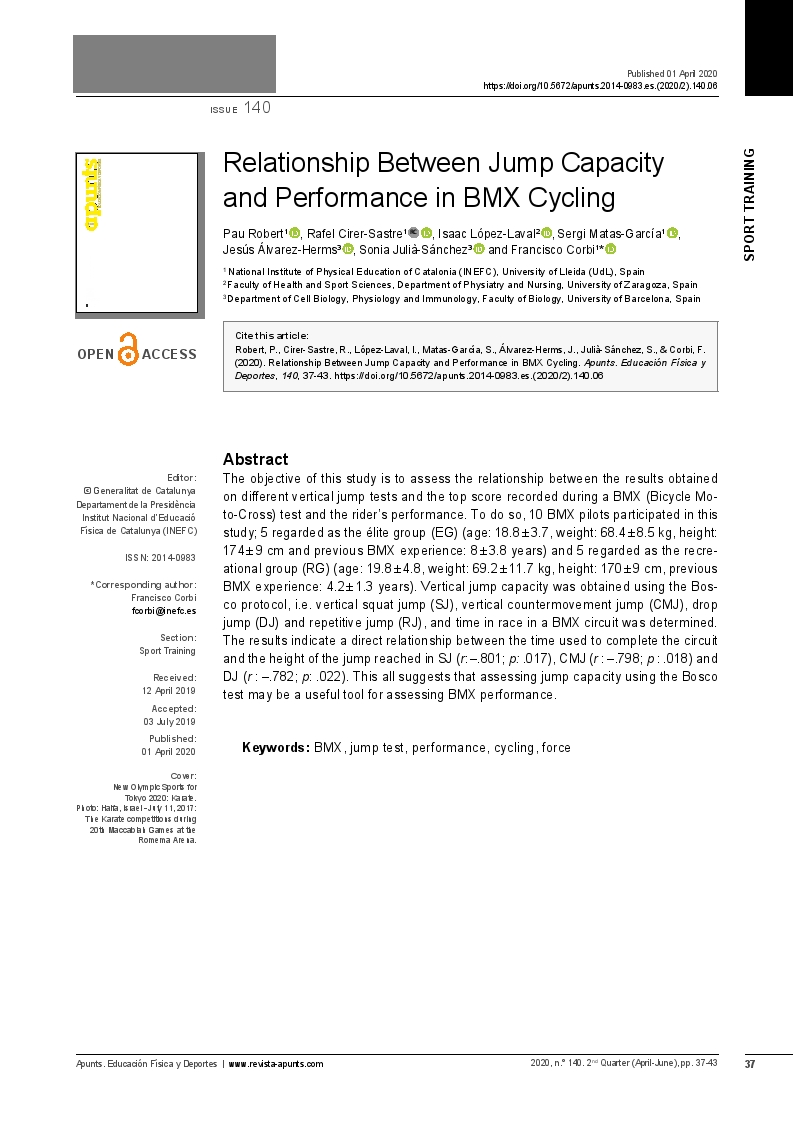 Relationship Between Jump Capacity and Performance in BMX Cycling