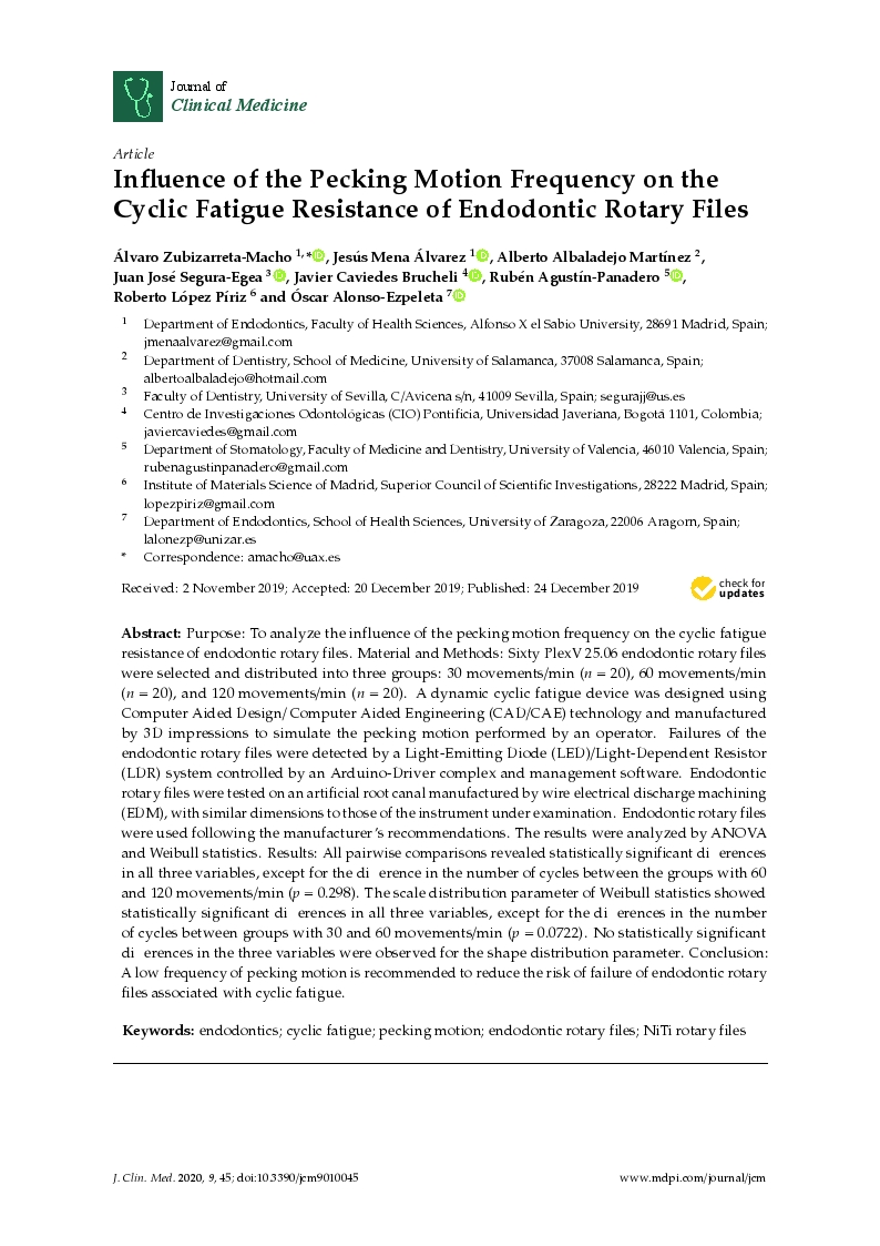 Influence of the Pecking Motion Frequency on the Cyclic Fatigue Resistance of Endodontic Rotary Files