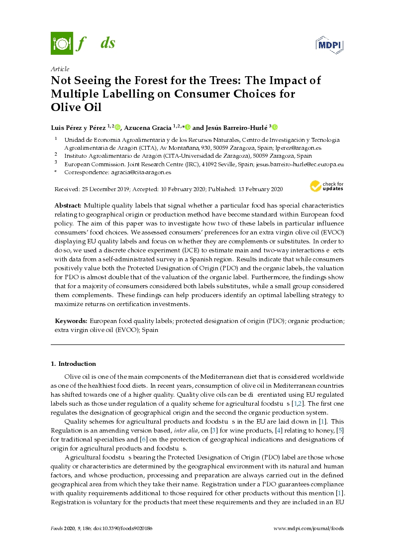 Not seeing the forest for the trees: The impact of multiple labelling on consumer choices for olive oil