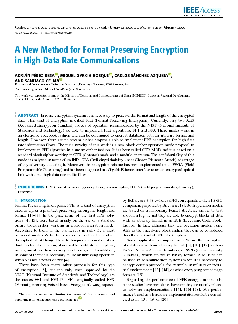 A new method for format preserving encryption in high-data rate communications