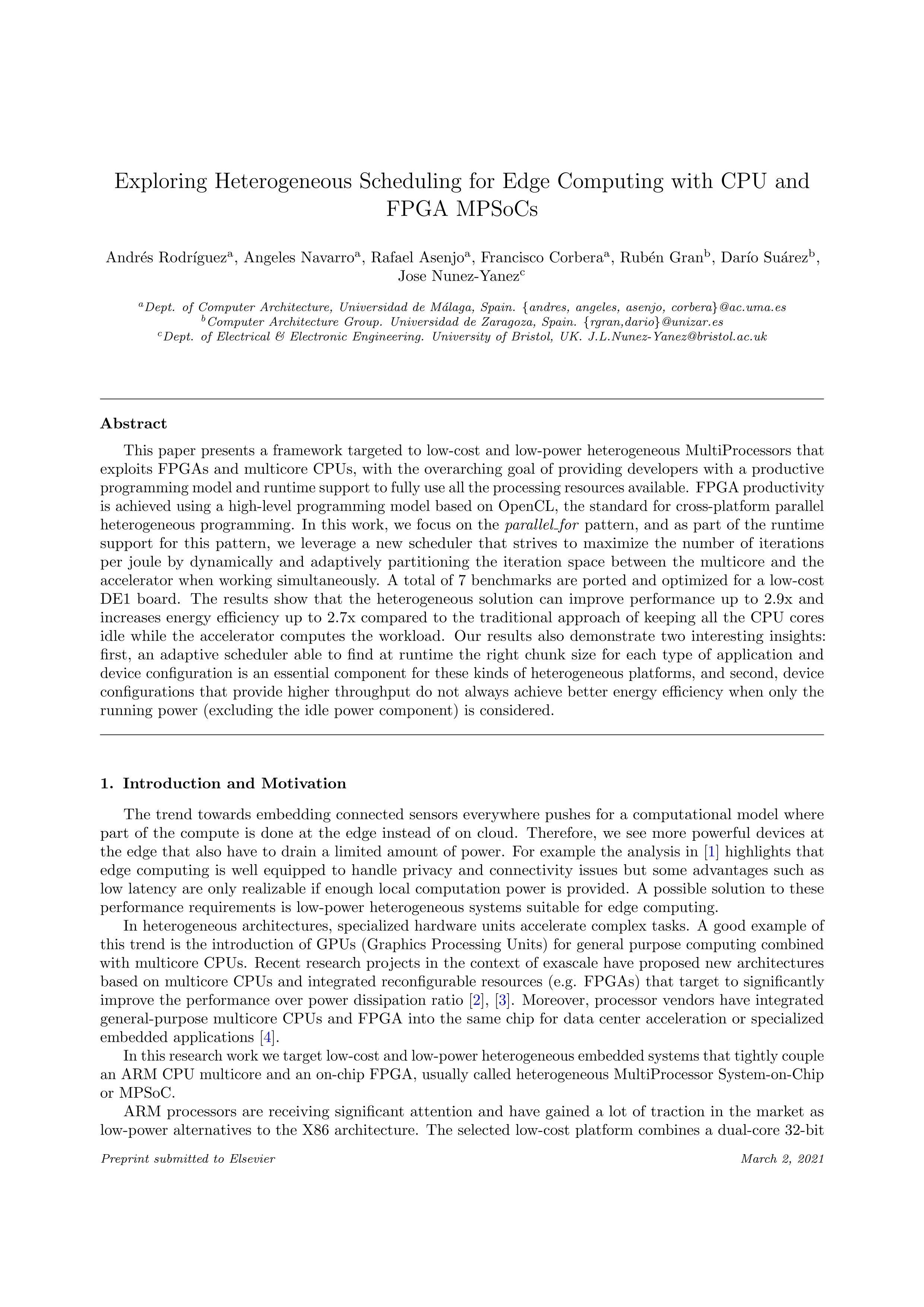 Exploring heterogeneous scheduling for edge computing with CPU and FPGA MPSoCs