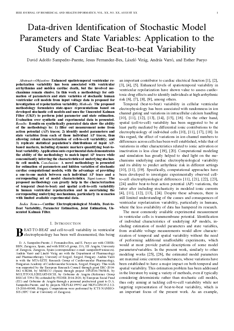 Data-Driven Identification of Stochastic Model Parameters and State Variables: Application to the Study of Cardiac Beat-to-Beat Variability