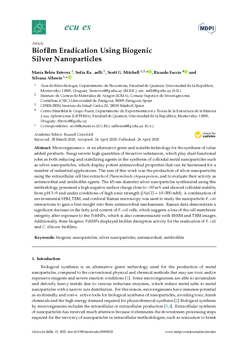 Biofilm eradication using biogenic silver nanoparticles