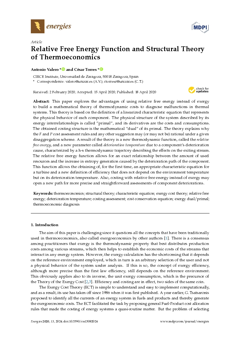 Relative free energy function and structural theory of thermoeconomics