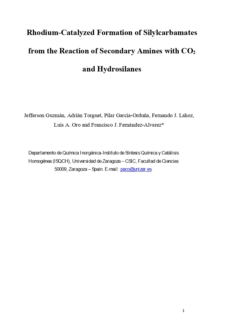 Rhodium-catalyzed formation of silylcarbamates from the reaction of secondary amines with CO2 and hydrosilanes