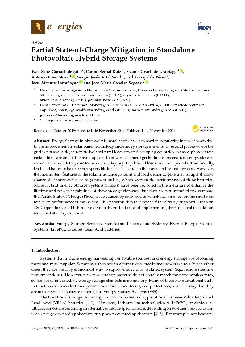 Partial state-of-charge mitigation in standalone photovoltaic hybrid storage systems