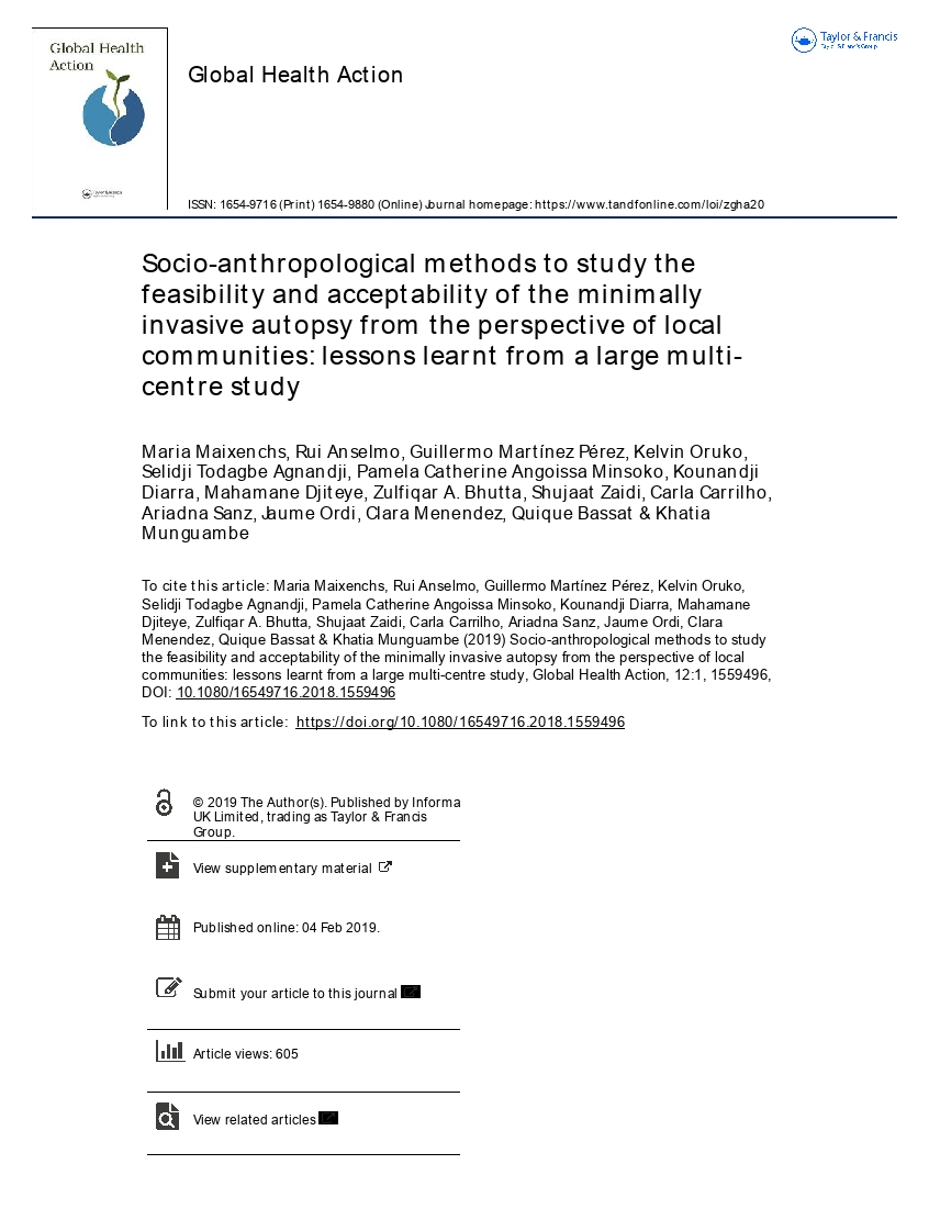 Socio-anthropological methods to study the feasibility and acceptability of the minimally invasive autopsy: Lessons learnt from a large multicentre study
