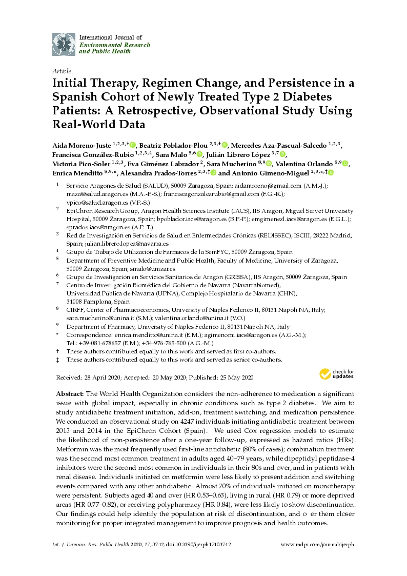 Initial therapy, regimen change, and persistence in a spanish cohort of newly treated type 2 diabetes patients: A retrospective, observational study using real-world data