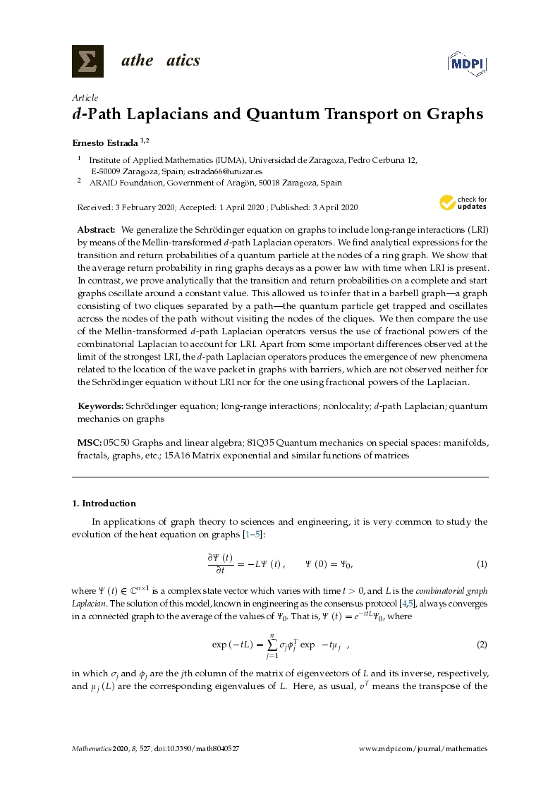 d-Path Laplacians and Quantum Transport on Graphs
