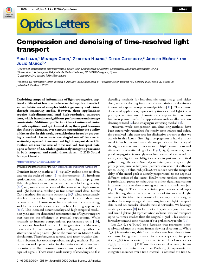 Compression and denoising of time-resolved light transport