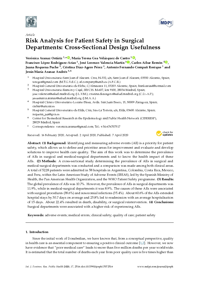 Risk analysis for patient safety in surgical departments Cross