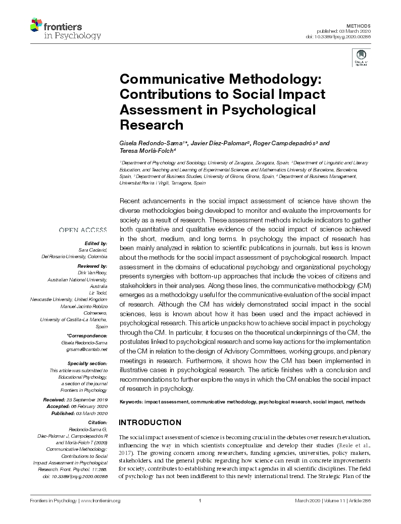 Communicative methodology: Contributions to social impact assessment in psychological research