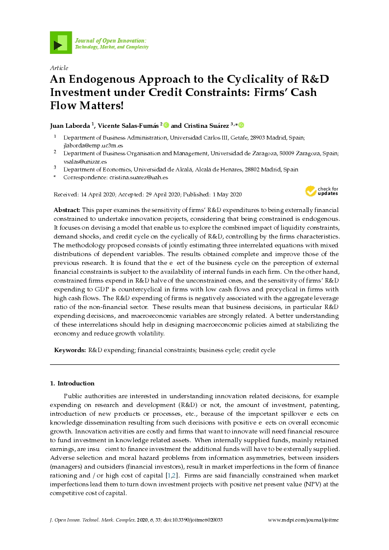 An endogenous approach to the cyclicality of R&D investment under credit constraints: Firms' cash flow matters!