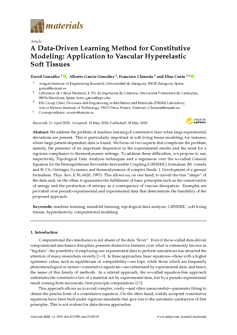 A data-driven learning method for constitutive modeling: Application to vascular hyperelastic soft tissues