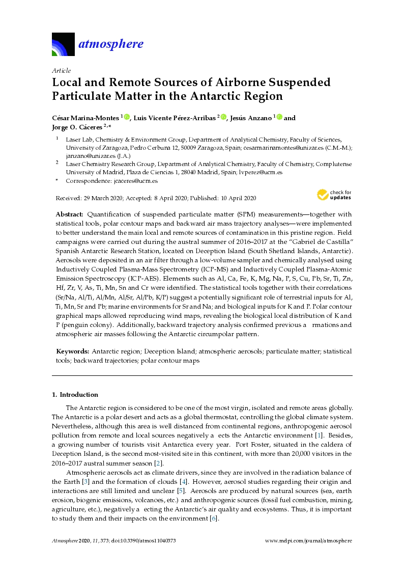 Local and remote sources of airborne suspended particulate matter in the antarctic region