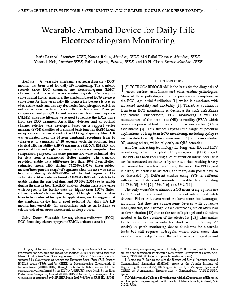 Wearable armband device for daily life electrocardiogram monitoring