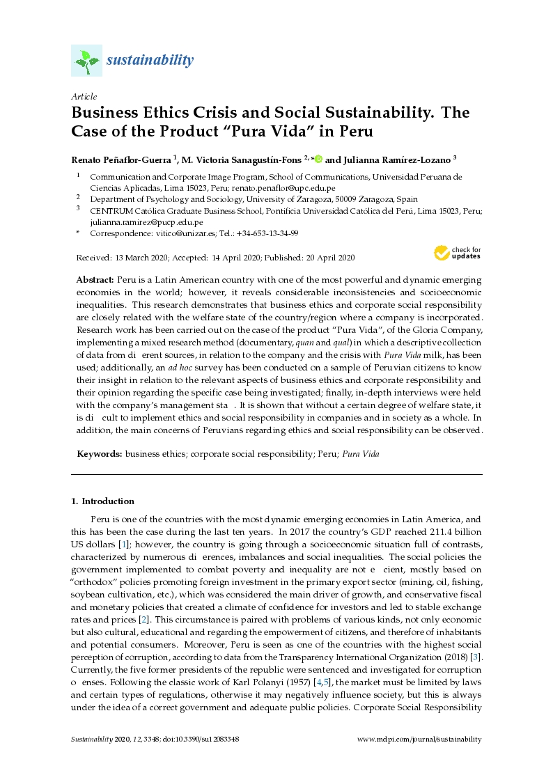 Business Ethics Crisis and Social Sustainability. The Case of the Product 