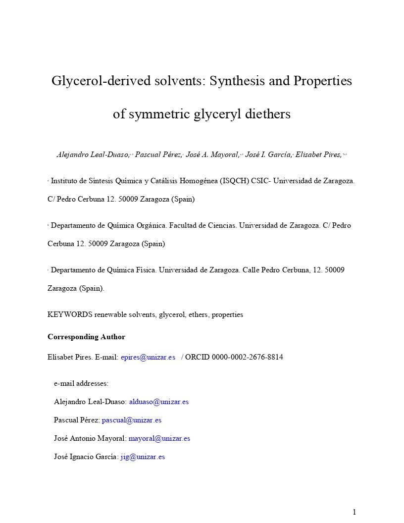 Glycerol-derived Solvents: Synthesis and properties of symmetric glyceryl diethers