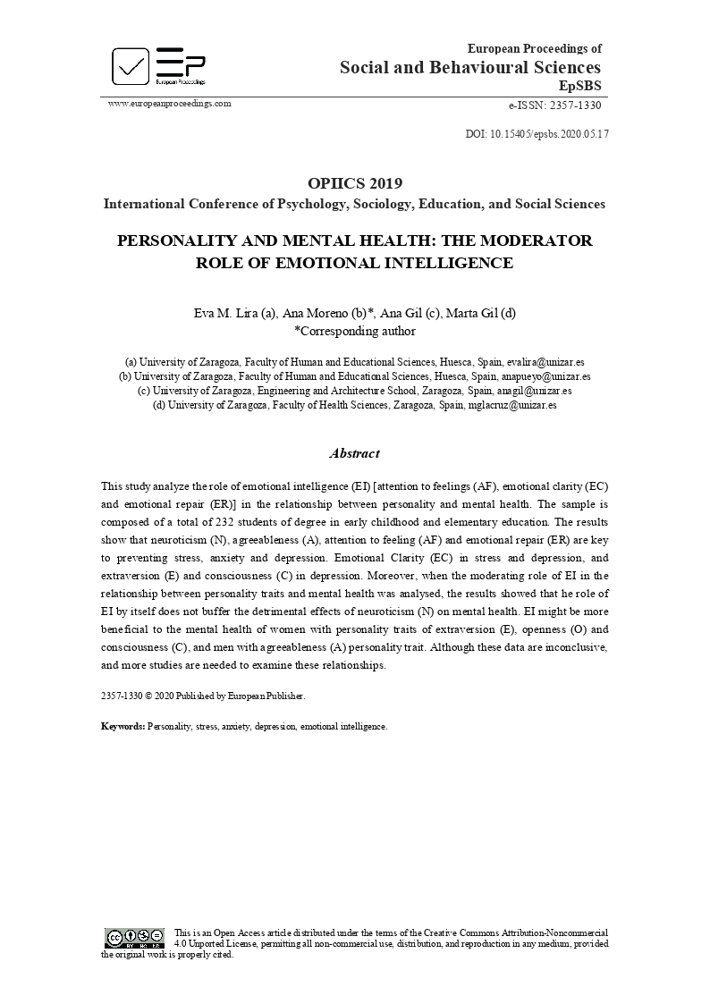Personality and mental health: the moderator role of emotional intelligence