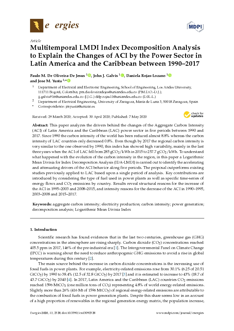 Multitemporal LMDI index decomposition analysis to explain the changes of ACI by the power sector in Latin America and the Caribbean between 1990-2017