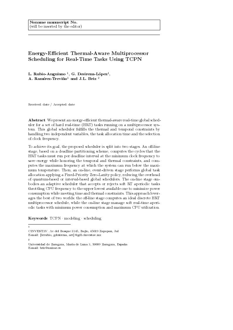 Energy-efficient thermal-aware multiprocessor scheduling for real-time tasks using TCPNs