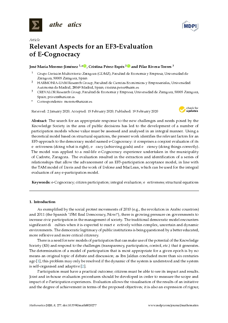 Relevant aspects for an EF3-Evaluation of e-cognocracy