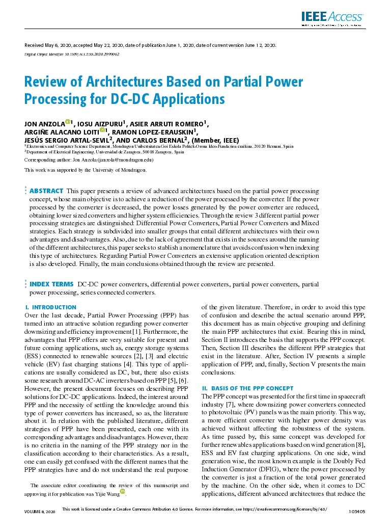Review of architectures based on partial power processing for DC-DC applications