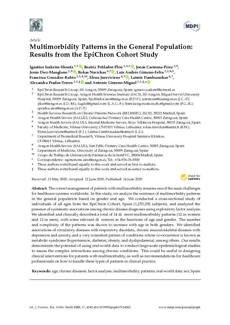 Multimorbidity Patterns in the General Population: Results from the EpiChron Cohort Study