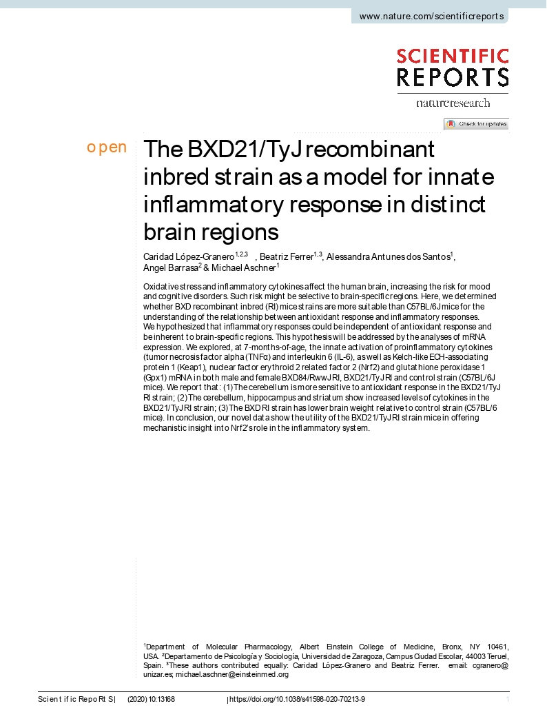 The BXD21/TyJ recombinant inbred strain as a model for innate inflammatory response in distinct brain regions