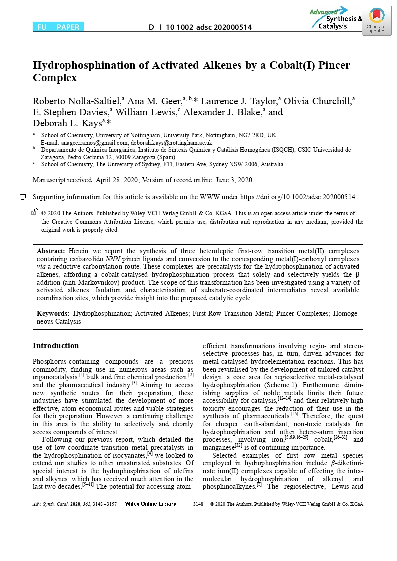 Hydrophosphination of Activated Alkenes by a Cobalt(I) Pincer Complex
