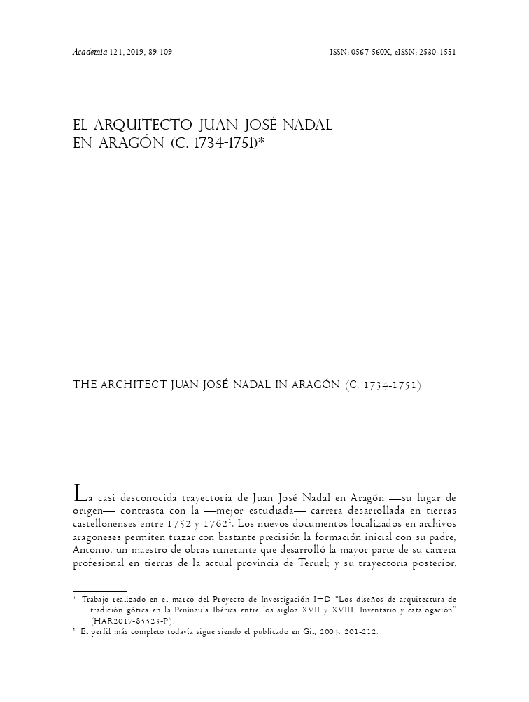 El arquitecto Juan José Nadal en Aragón (C. 1734-1751)