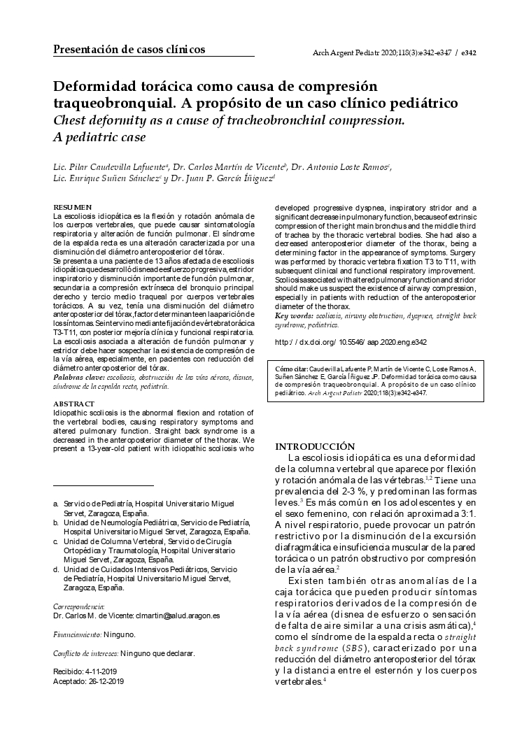 Deformidad torácica como causa de compresión traqueobronquial. A propósito de un caso clínico pediátrico