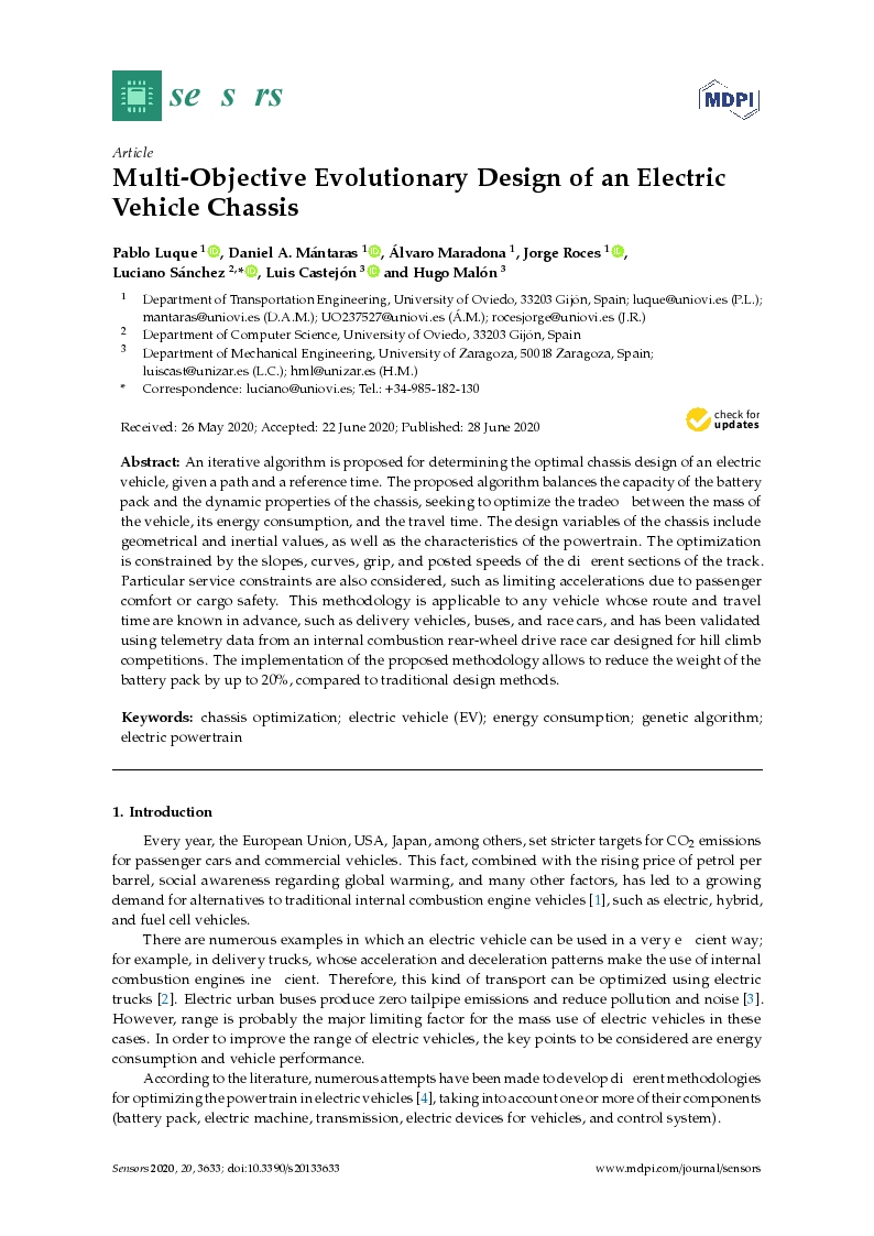 Multi-objective evolutionary design of an electric vehicle chassis