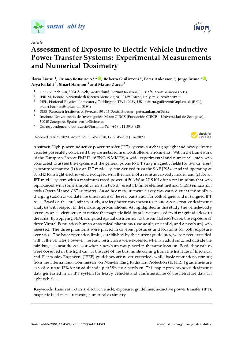 Assessment of exposure to electric vehicle inductive power transfer systems: Experimental measurements and numerical dosimetry