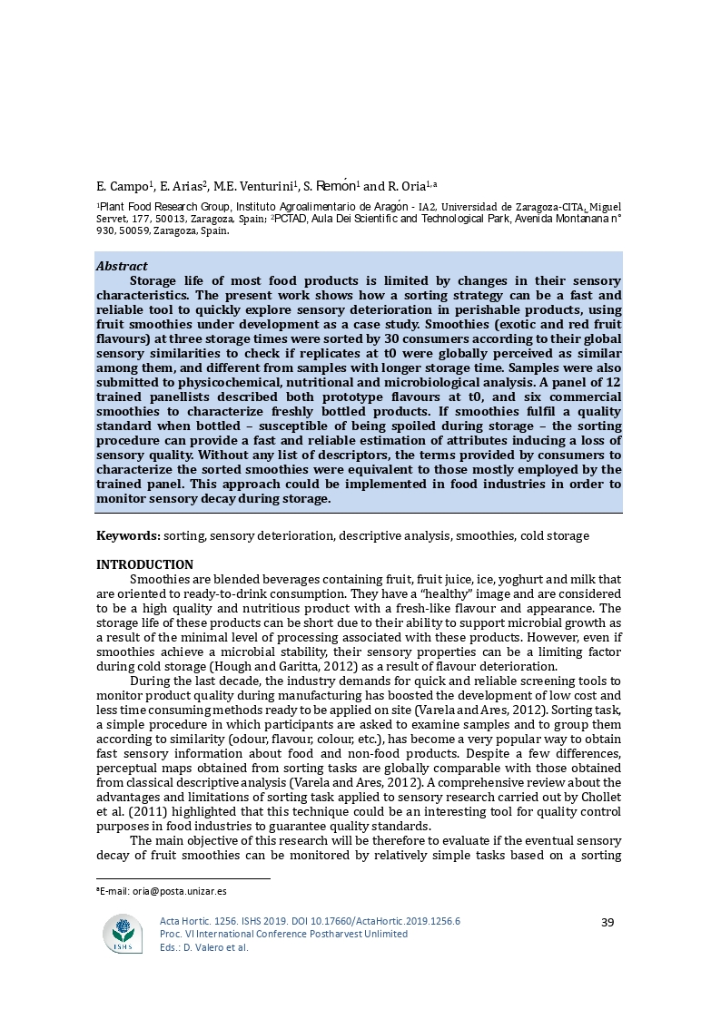 Sorting task as a rapid tool to explore sensory shelf-life in food products: A case study using smoothies of exotic and red fruit flavours