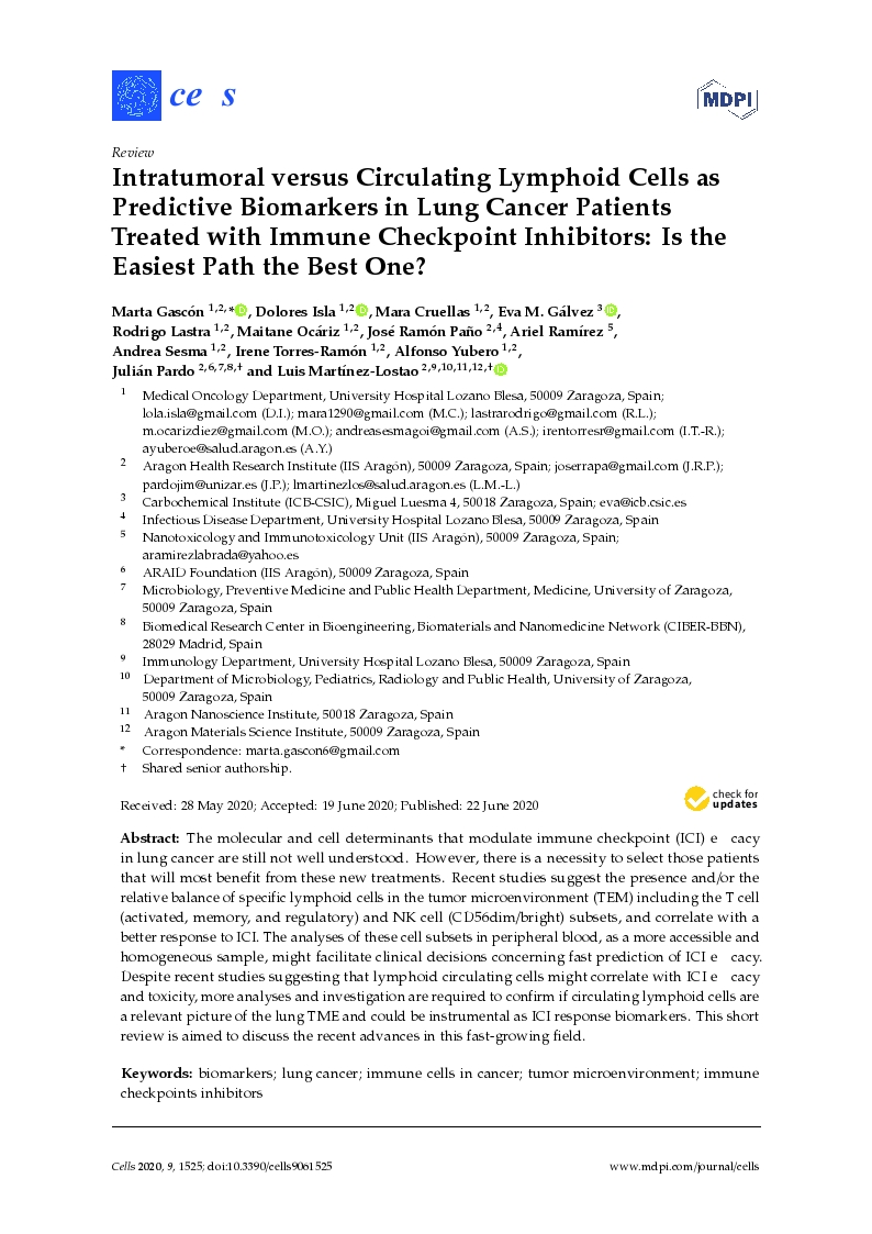 Intratumoral versus Circulating Lymphoid Cells as Predictive Biomarkers in Lung Cancer Patients Treated with Immune Checkpoint Inhibitors: Is the Easiest Path the Best One?