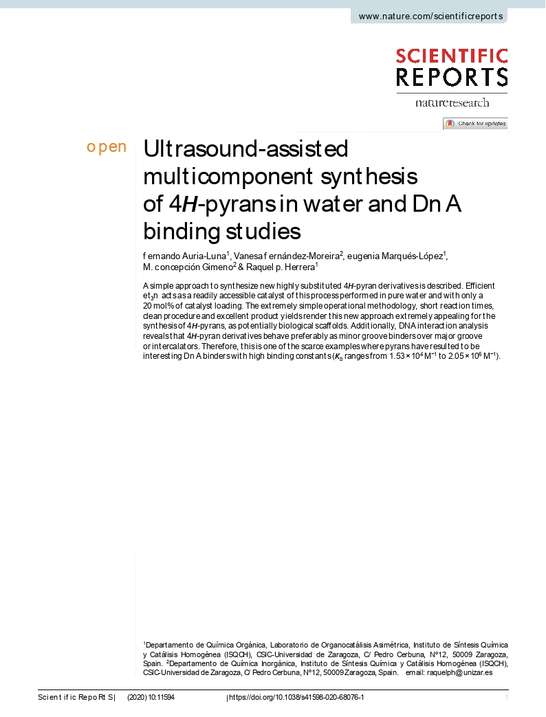 Ultrasound-assisted multicomponent synthesis of 4H-pyrans in water and DNA binding studies