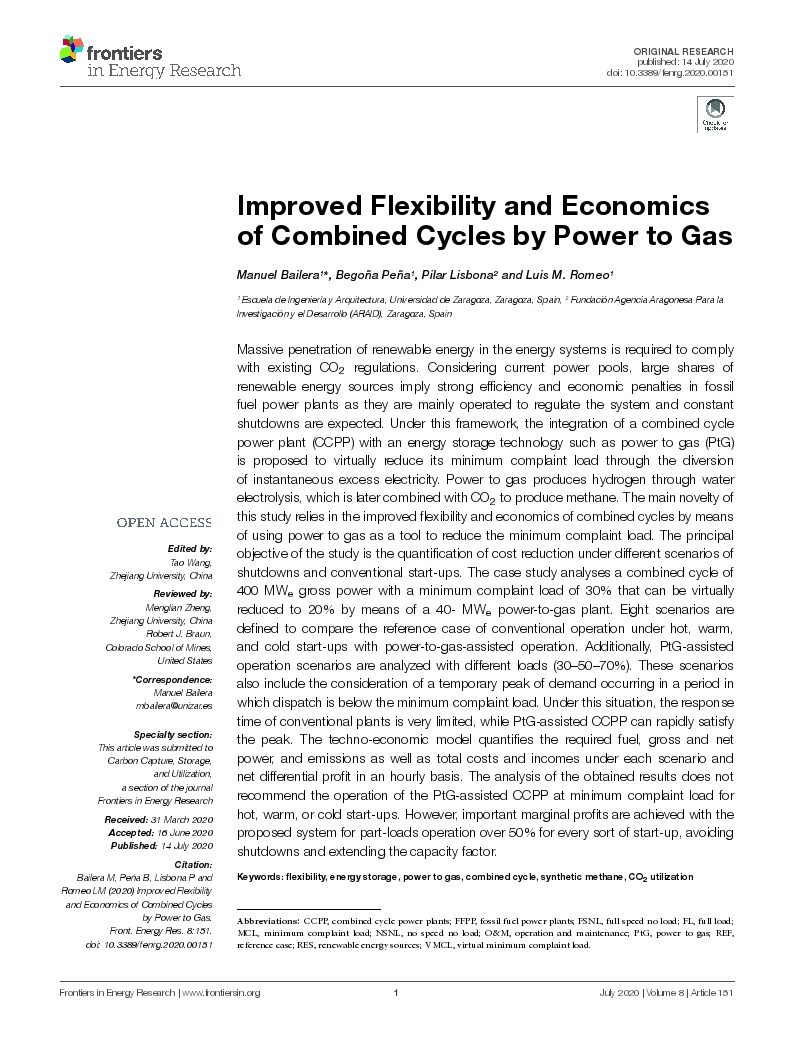 Improved Flexibility and Economics of Combined Cycles by Power to Gas